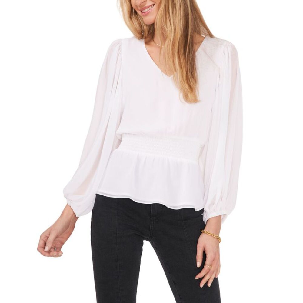 Sam Jess Womens V Neck Smocked Peplum Top
